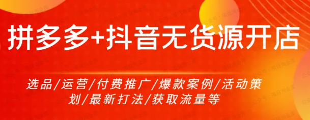 老陶电商拼多多+抖音无货源开店：选品运营付费推广爆款案例活动策划最新打法获取流量等