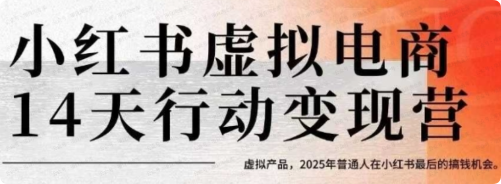 小红书虚拟电商14天变现训练营，虚拟产品，2025年普通人在小红书最后的搞钱机会
