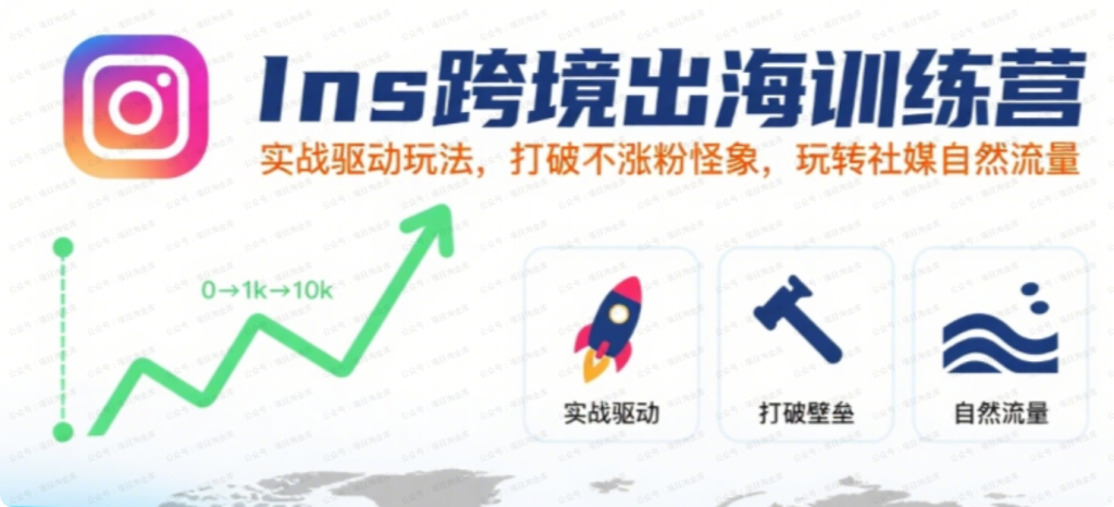 Ins跨境出海训练营，实战驱动玩法，打破不涨粉怪象，玩转社媒自然流量