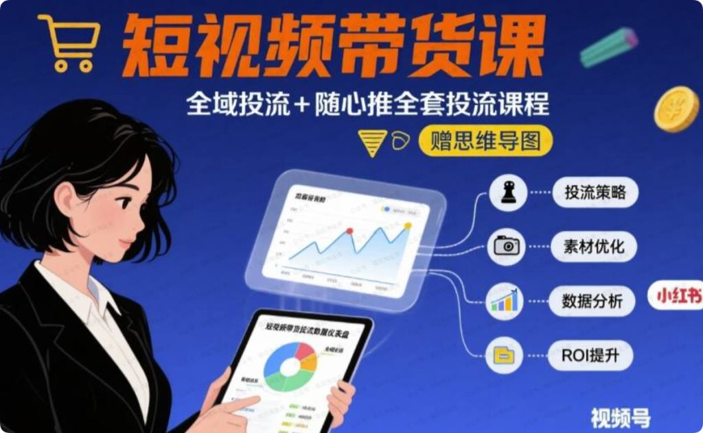 短视频带货课，全域投流+随心推全套投流课程+思维导图